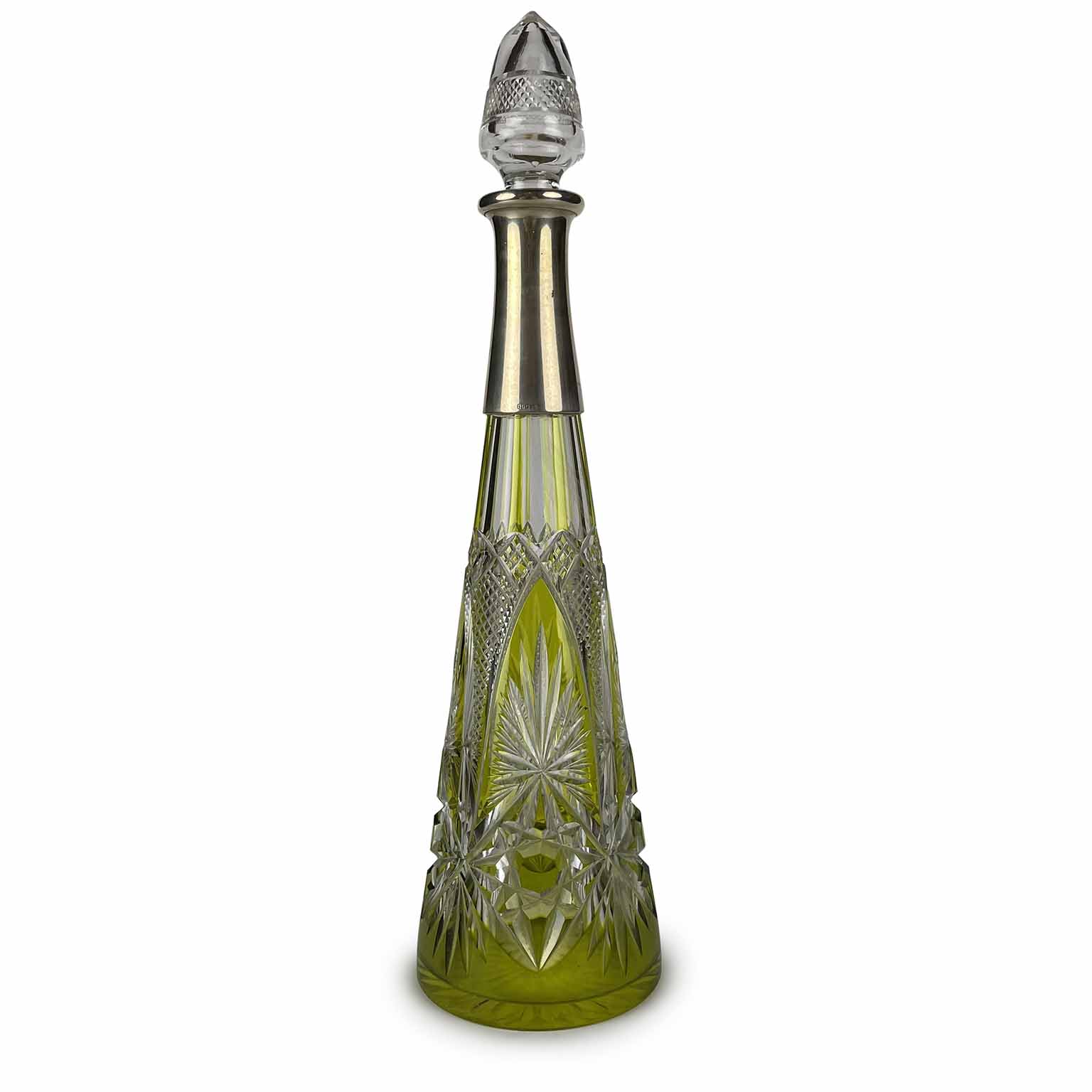 Bottiglie da liquore vintage in cristallo e metallo argentato, anni '50,  set di 2 in vendita su Pamono