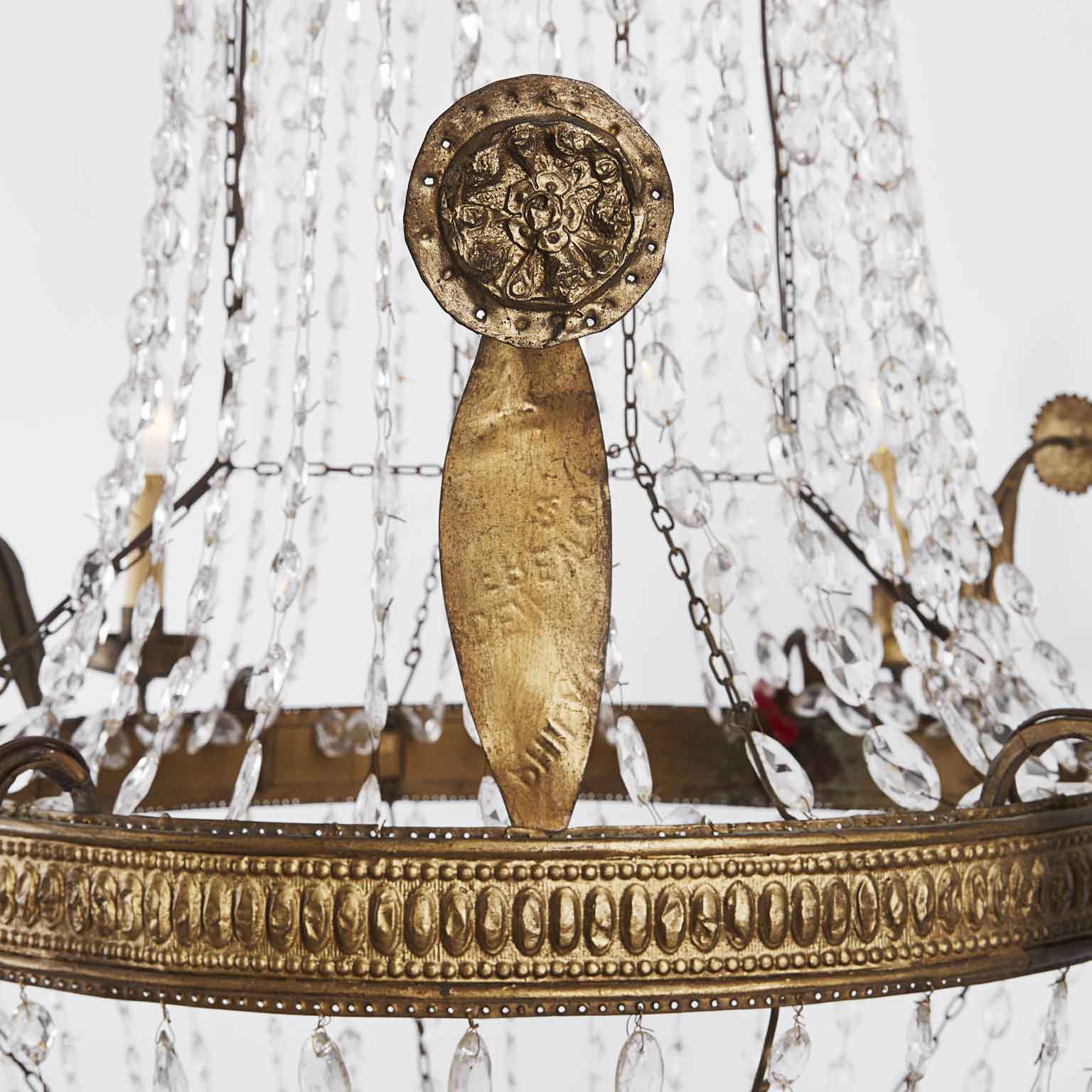 Pair of Empire chandeliers in crystal and chiseled brass-Lo Stile Italiano